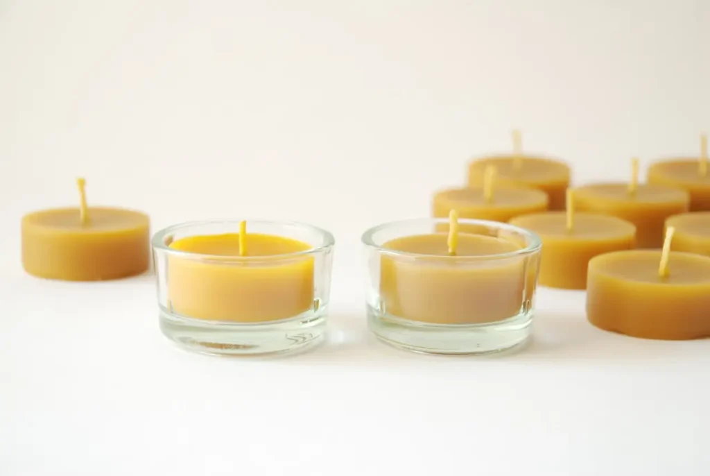 swieczki tealight w szklanych swiecznikach z naturalnego wosku pszczelego